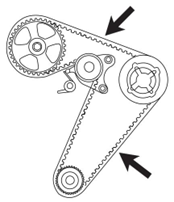Position the camshaft belt and engage the tensioner spring