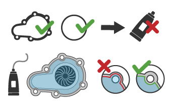 Water pump failure caused by improper use of gasket, seal or sealant